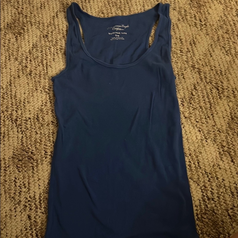 American Eagle Outfitters Fitted Blue Sleeveless Tank Top